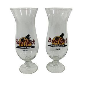 Hard Rock Cafe Barware Maui Hawaii Hurricane Fluted Glass Set of 2 Beer Mancave